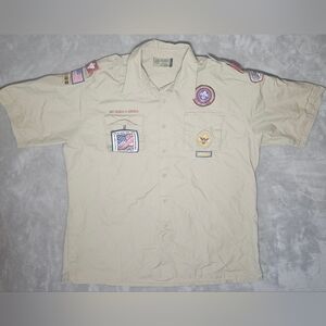 Boy Scout Adult‎ Button Up Shirt XL Beige Cotton Blend